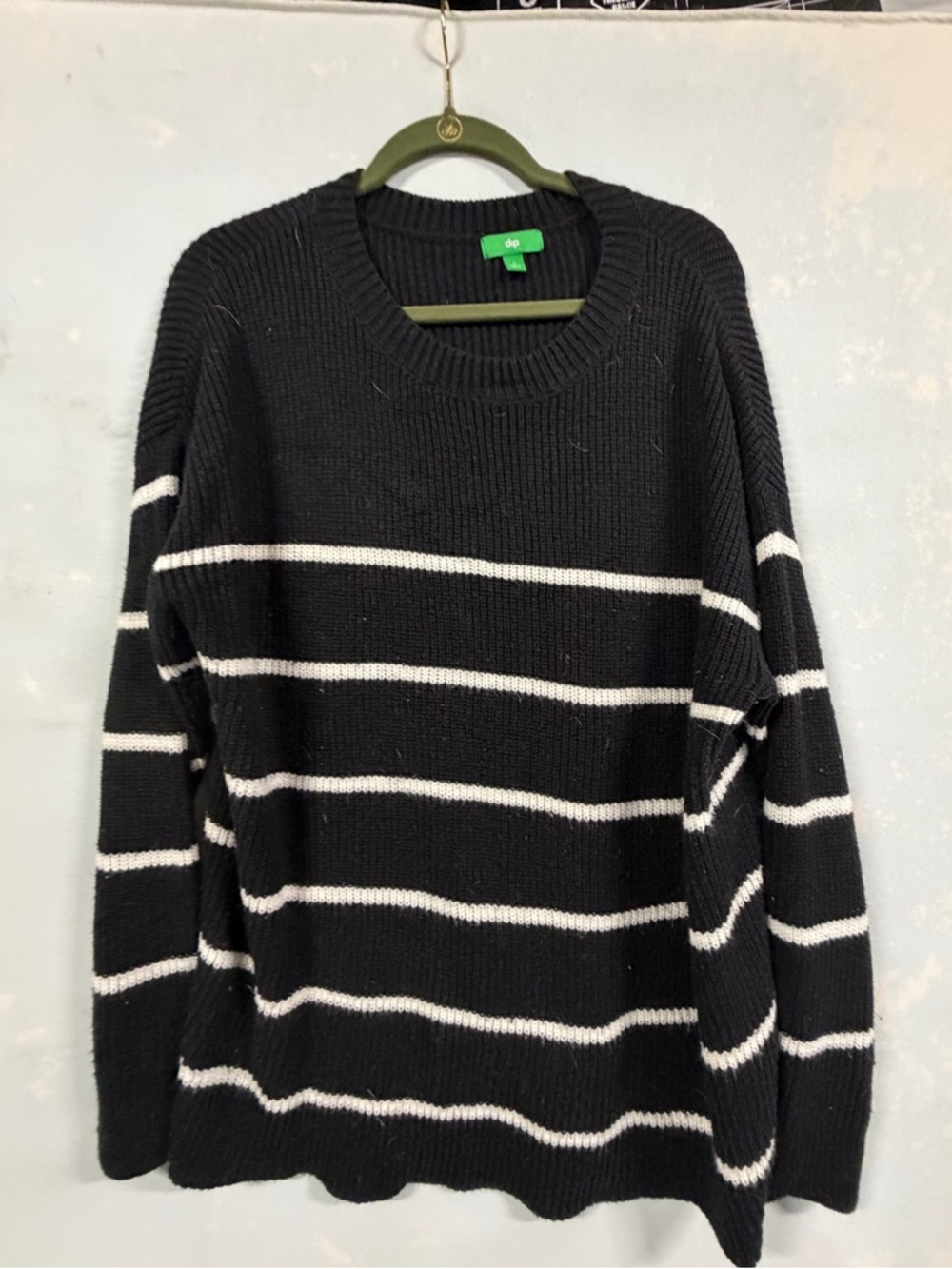 Dip Large Black and White Stripped Crew Neck Sweater